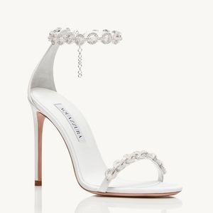AQUAZZURA White Crystal Love Link Ankle Strap Sandals Heels 7 37